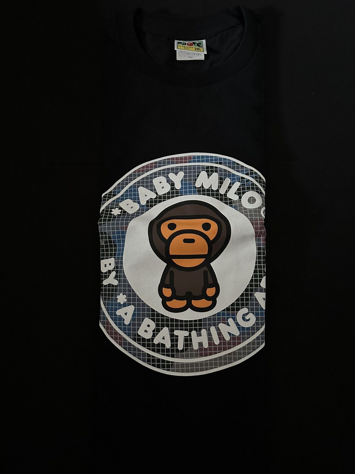 image of Bape Grid Camo Milo Busy Works Tee in Black, Men's (Size 2XL)
