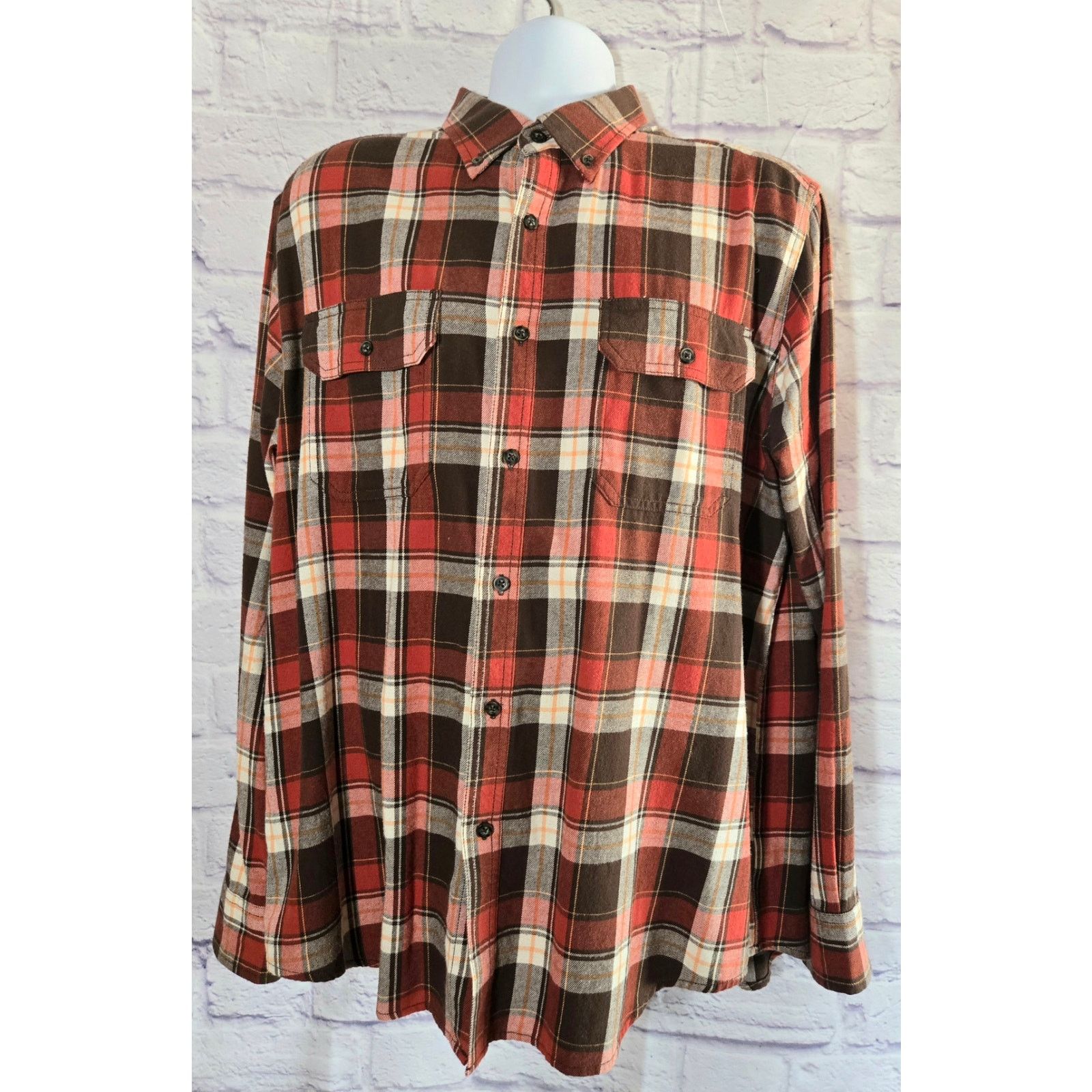 Faded Glory Faded Glory Orange Brown Plaid Flannel Button Shirt Large Size US L / EU 52-54 / 3 - 1 Thumbnail