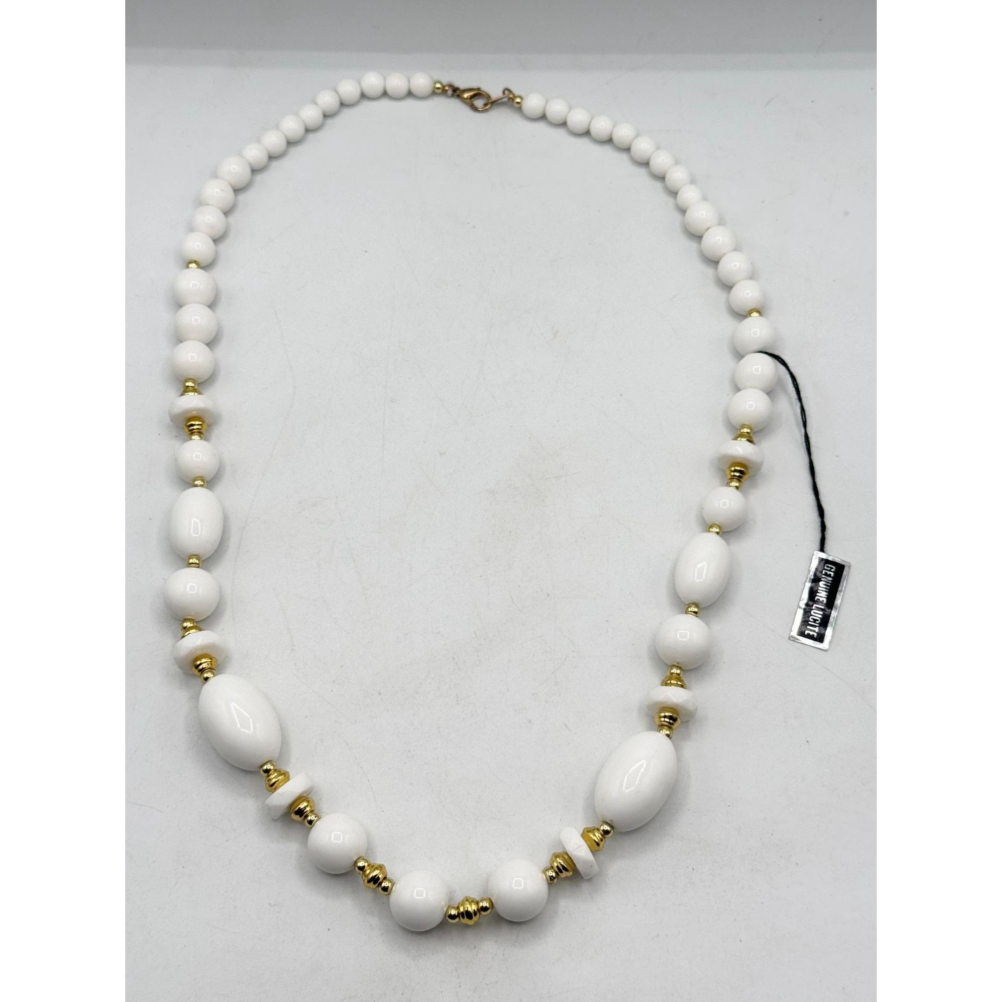Vintage Vintage Genuine Lucite White & Gold Beaded Necklace Size ONE SIZE - 4 Thumbnail