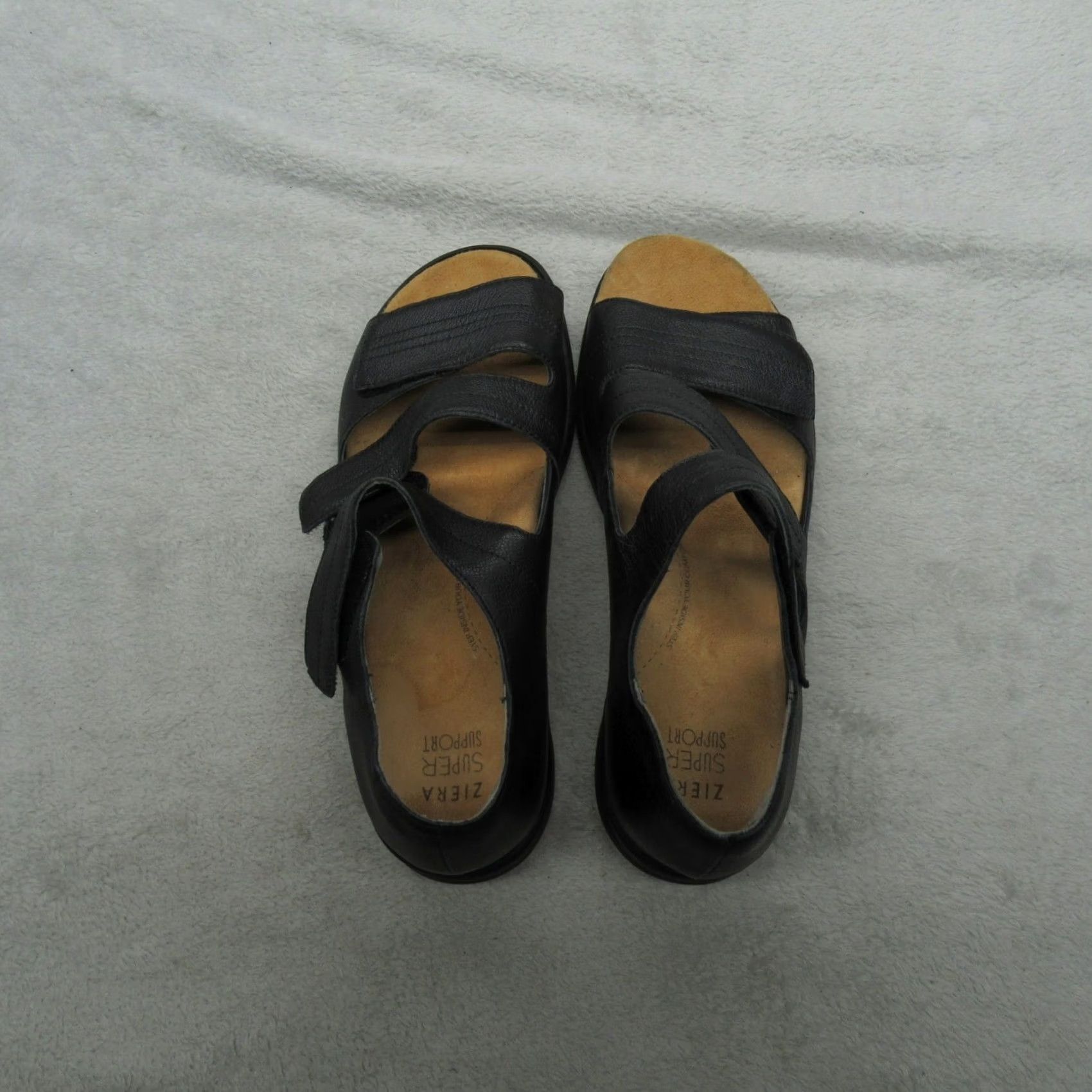 Vintage Ziera Women Sandals Black Leather Super Support Adjustable Strap Hook & Loop Flat Open Toe Size US 11 / IT 41 - 7 Thumbnail