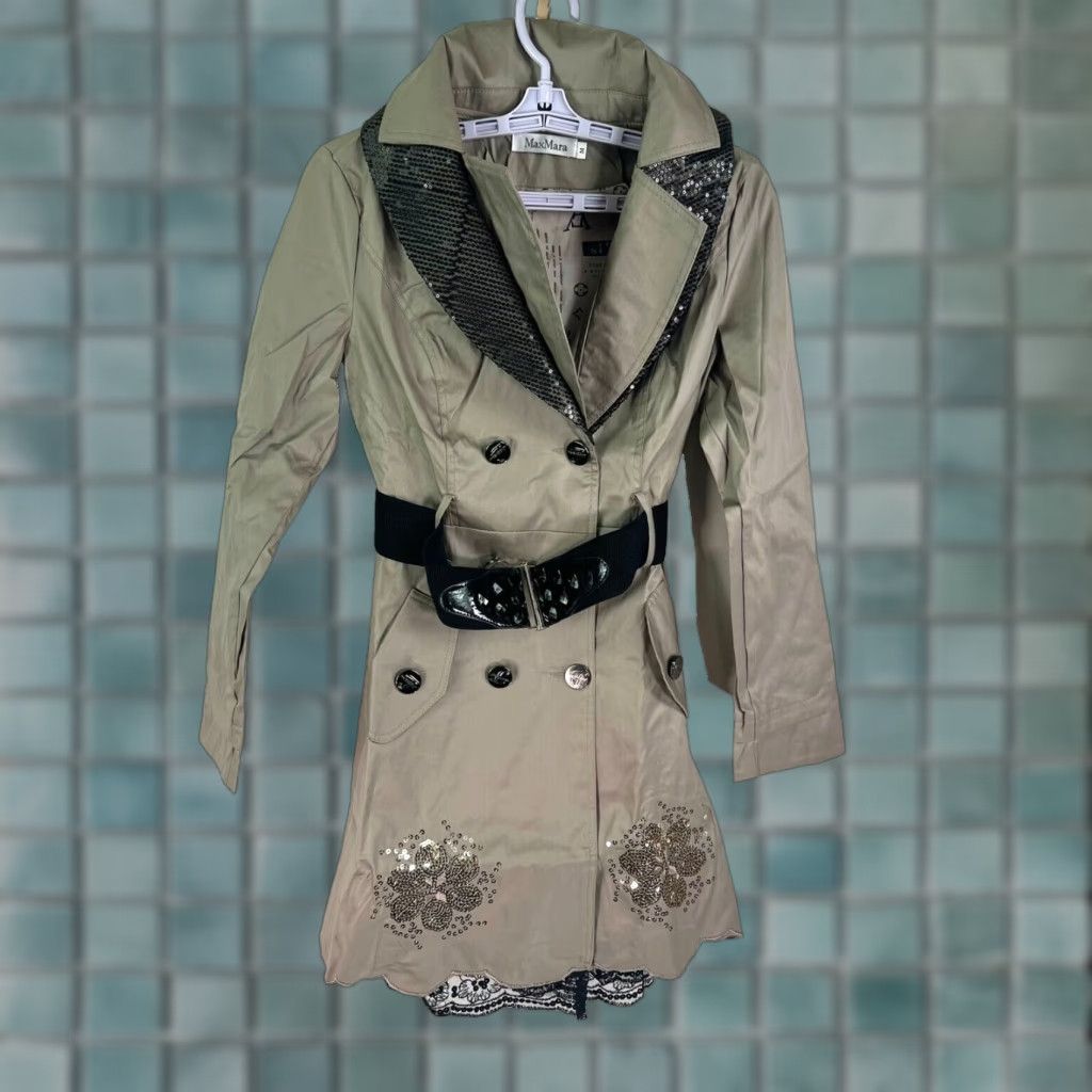 Max Mara Max Mara Trench Coat Womens M Beige Belted, Double Breasted, Sequin, Lightweight, Casual, Formal, Workwear, 8-9? Size M / US 6-8 / IT 42-44 - 1 Thumbnail