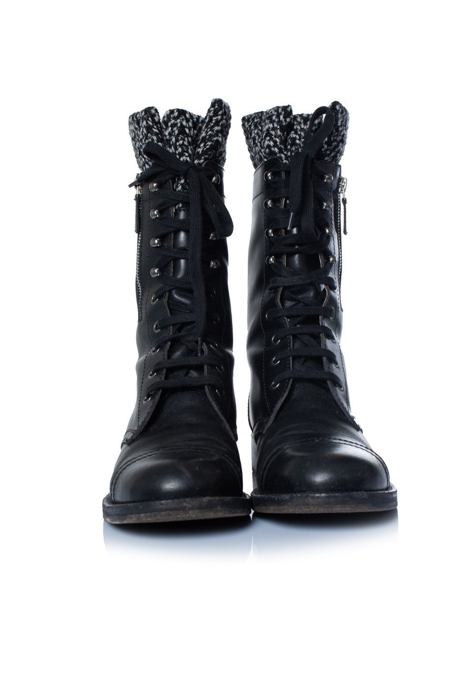 Chanel Chanel, Black leather cc tweed sock combat boots Size US 9.5 / IT 39.5 - 4 Thumbnail
