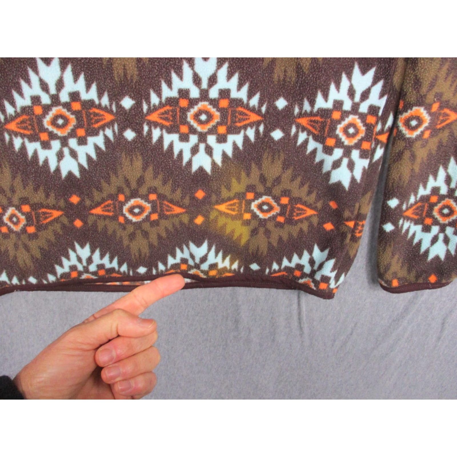Vintage Free Nature Fleece Pullover Mens Small Brown Aztec Southwest Snap Mock Neck Pullover Geometric Pattern Sweater Men's Brown Aztec Mock Neck Pullover Size US S / EU 44-46 / 1 - 4 Thumbnail