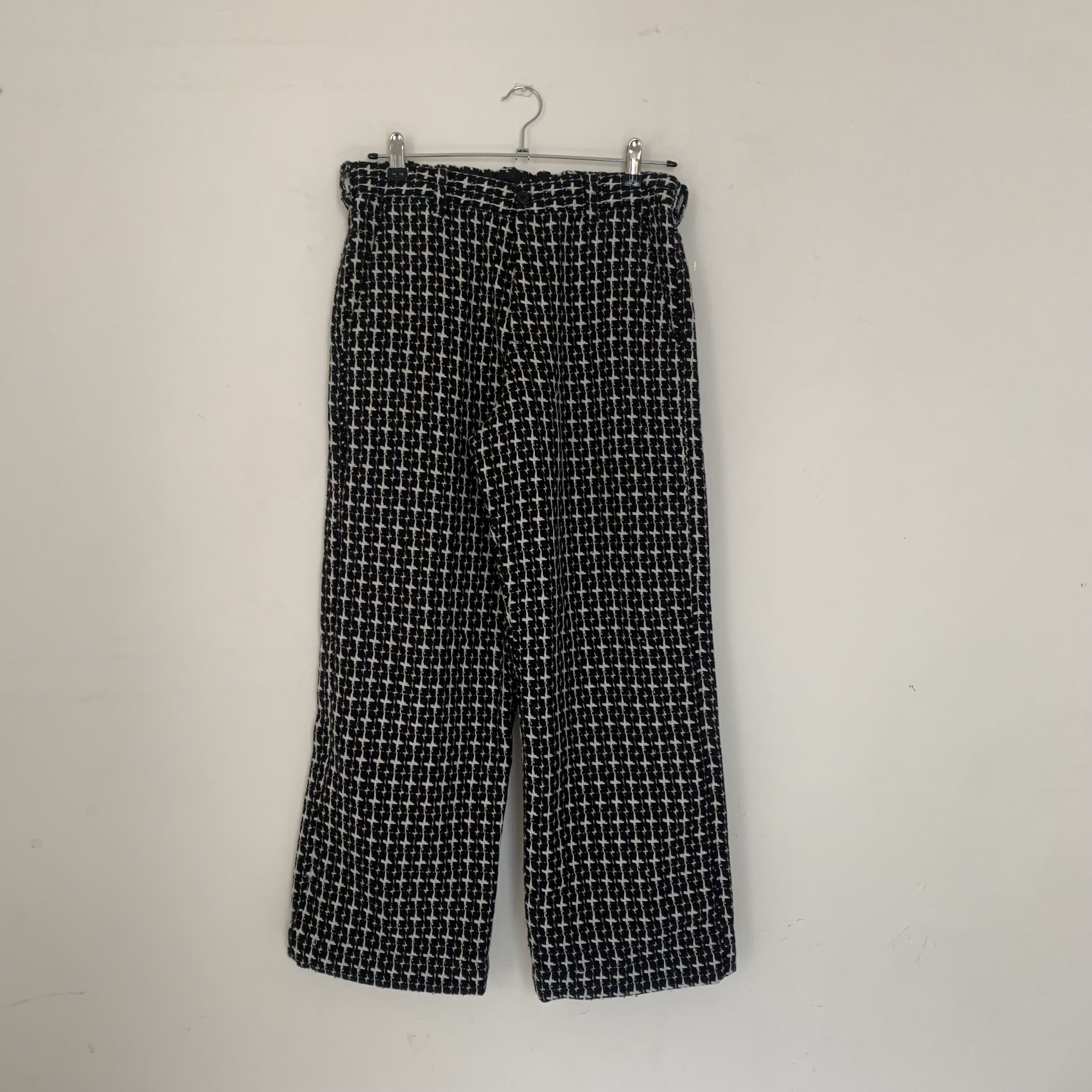 Zn Ali Black and White Wool Woven Wide Leg Trousers