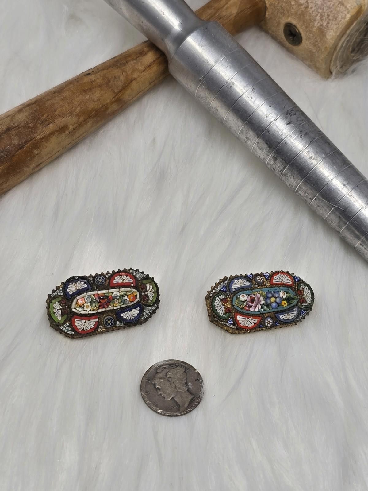 Antique Rivet Pair Antique Italian Micro Mosaic Floral Brooches Pins Size ONE SIZE - 2 Thumbnail