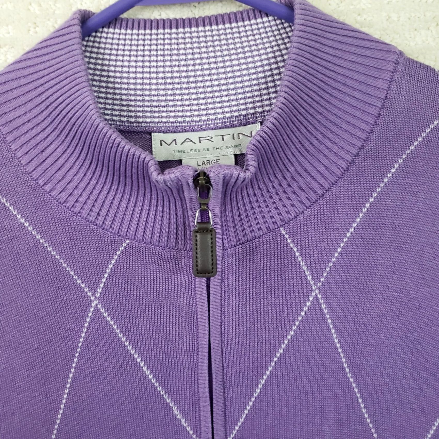 Vintage Martin Golf Sweater Vest Men's L Purple Argyle Pima Cotton Mock Neck Sleeveless Size US L / EU 52-54 / 3 - 4 Thumbnail