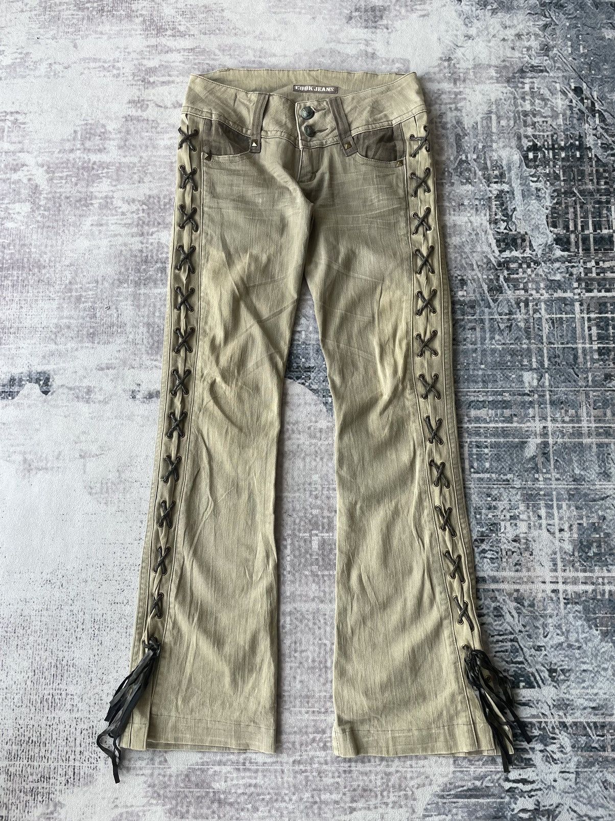image of 20471120 x If Six Was Nine Vintage Cook Jeans Side Laced Flare Pants in Beige, Men's (Size 30)