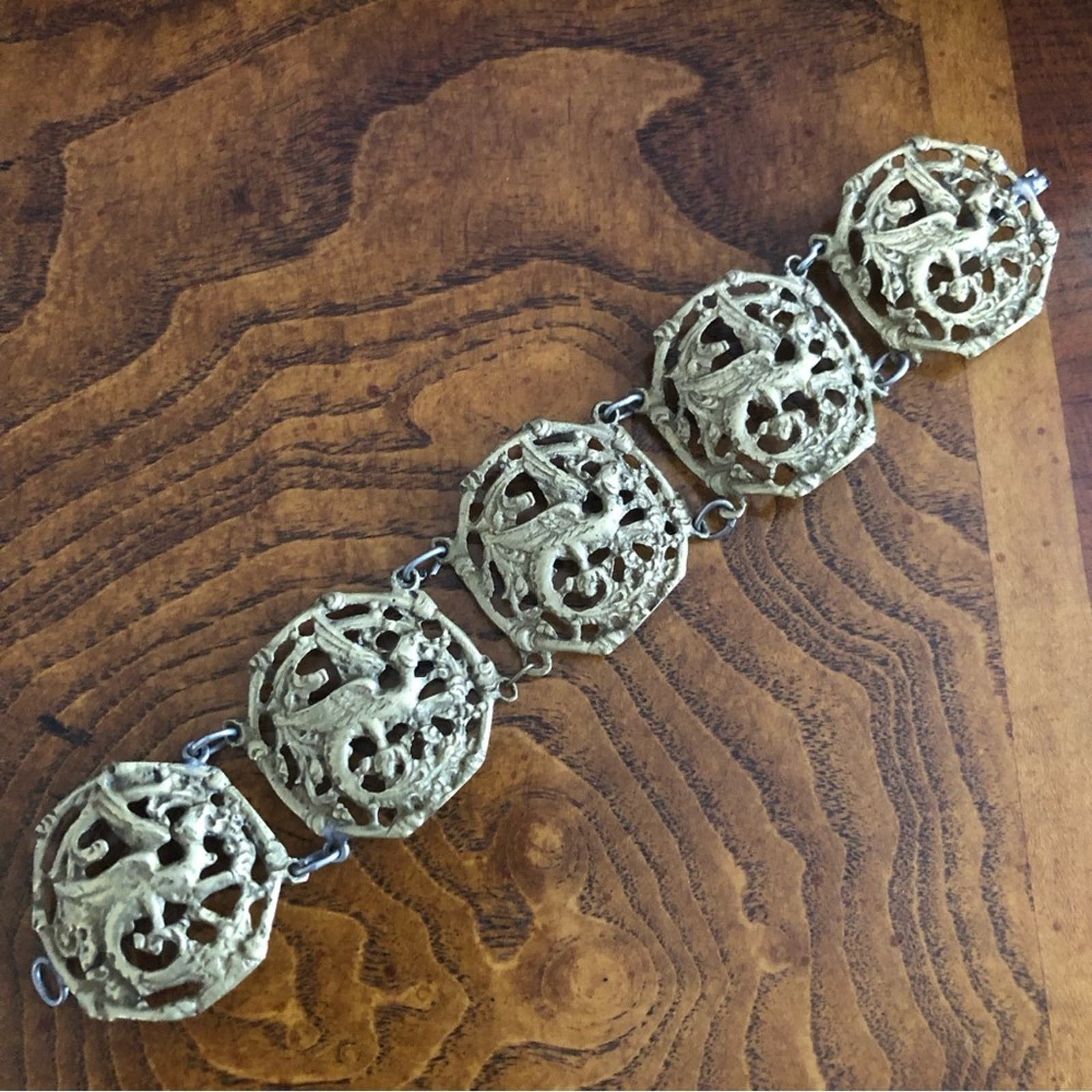 image of Antique Vintage Italy Dragon Link Bracelet Unique Rar in Gold, Women's