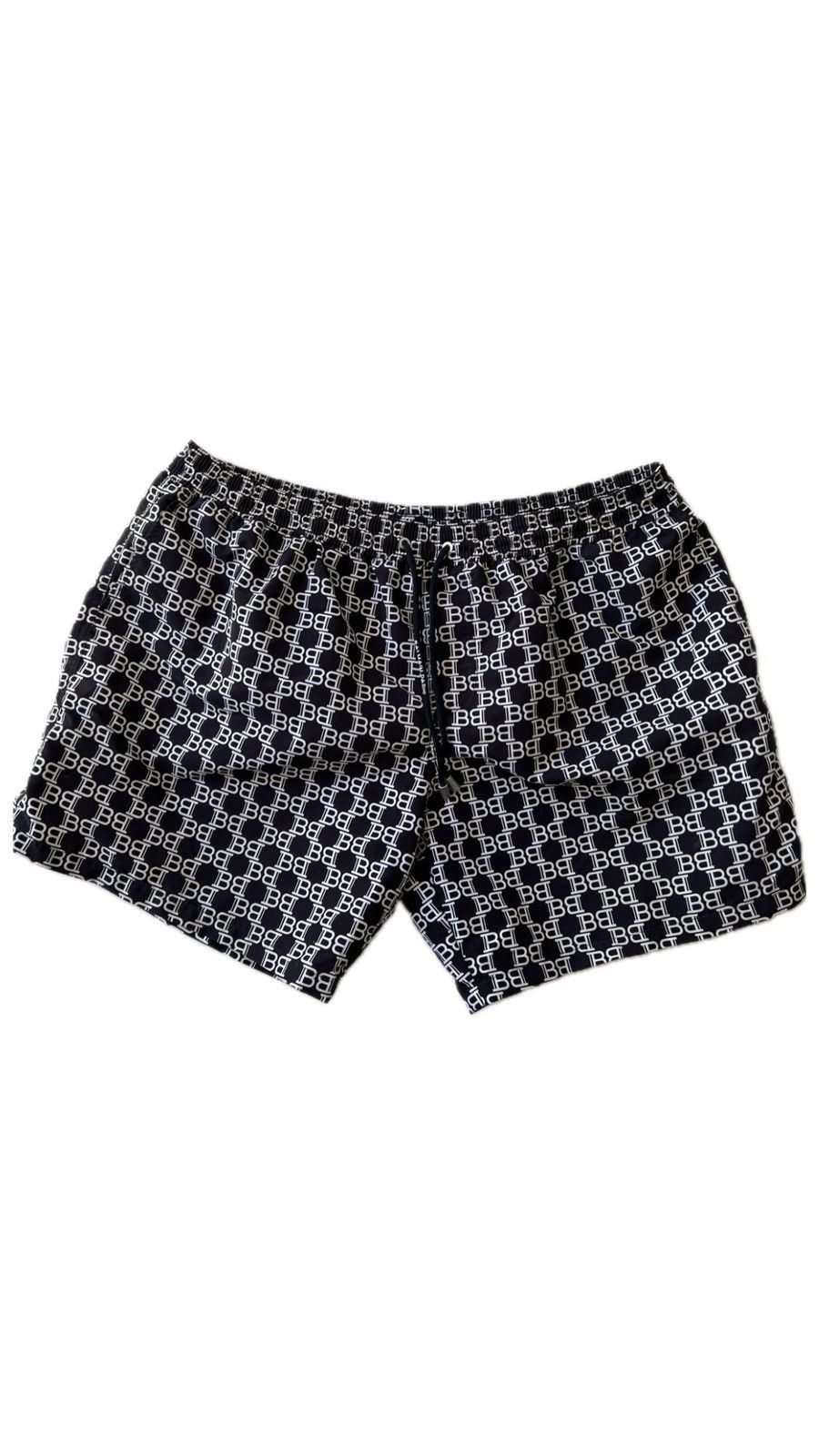 Image of Balmain Men’S Monogram Boxer Swim Short Black & White, Men's (Size 33)