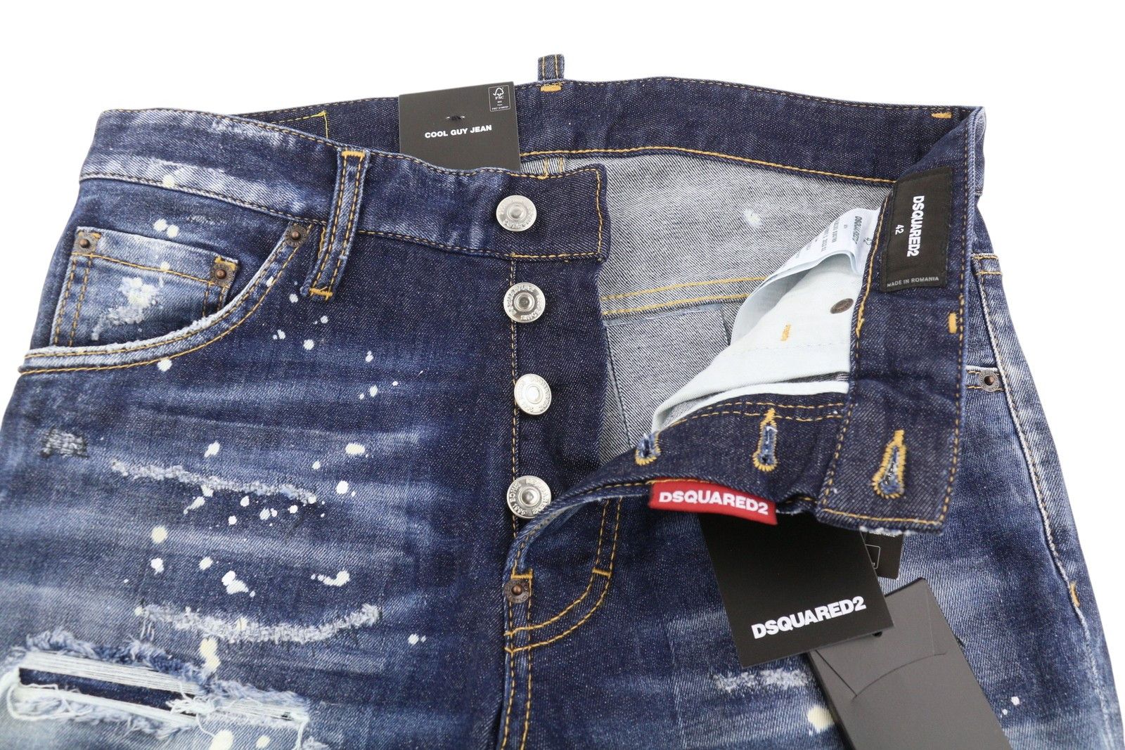 Dsquared2 COOL GUY 42 Blue Tapered Distress Splatter Jeans 86716 Size US 32 / EU 48 - 4 Thumbnail