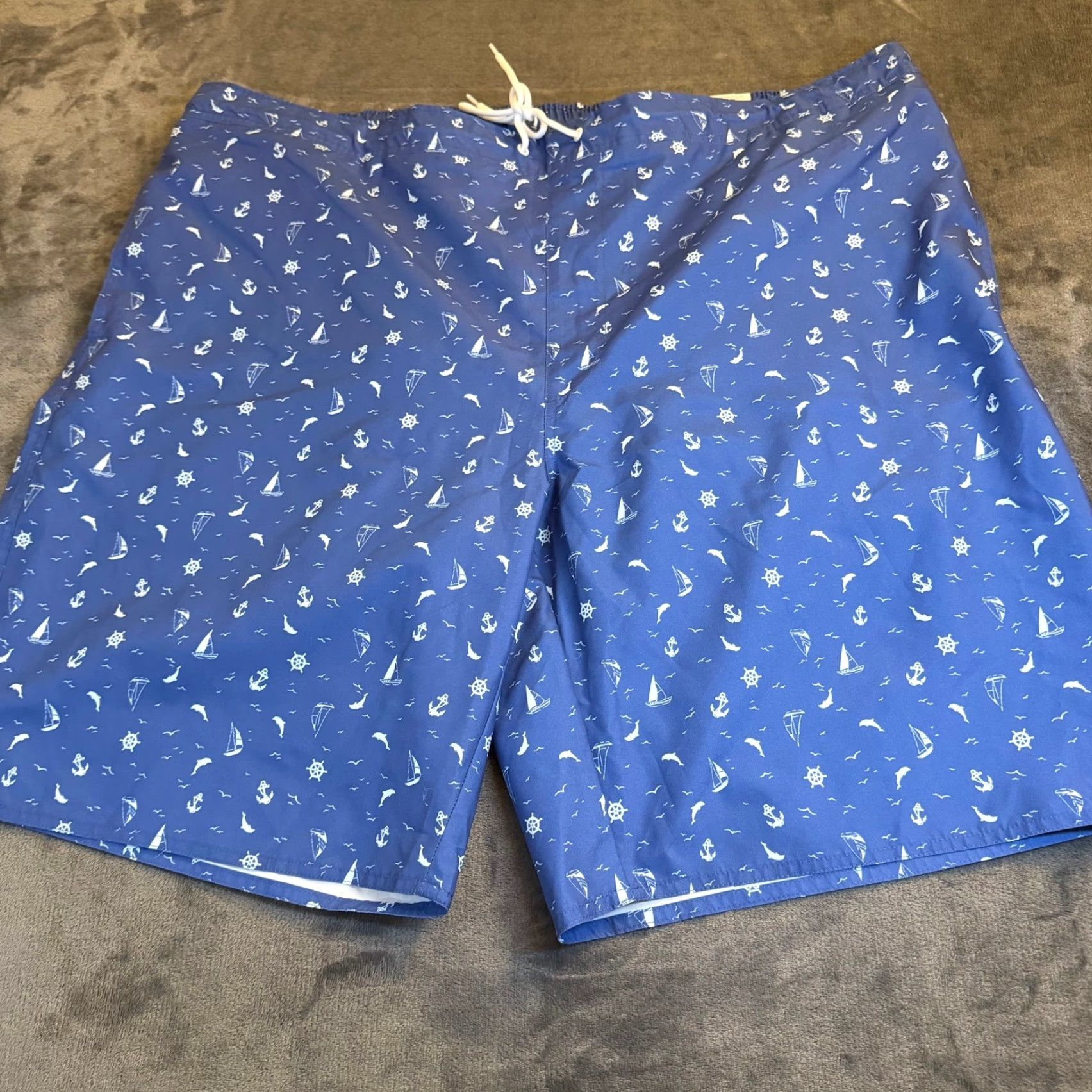Vintage St Johns Bay Swim Trunks Mens 4XLT Blue Nautical Sailboat Anchor Elastic Waist Board Shorts Geometric Pockets Drawstring Big & Tall Mens Size US 39 - 2 Thumbnail