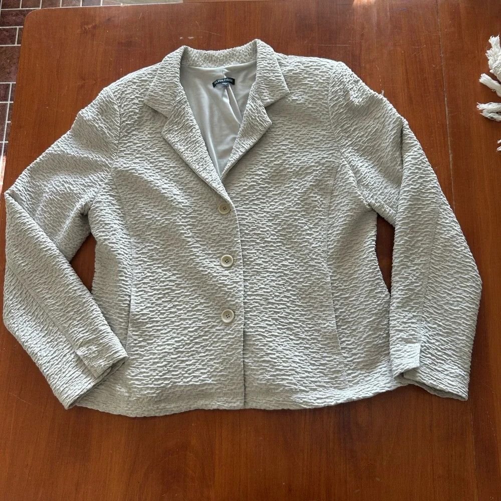 Eileen Fisher Eileen Fisher Cream Textured Three-Button Blazer Size L / US 10 / IT 46 - 1 Thumbnail