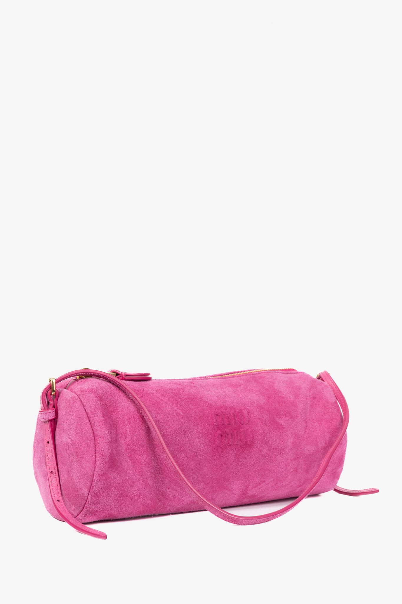 Miu Miu Miu Miu Pink Suede Logo-Embossed Pochette Size ONE SIZE - 2 Thumbnail
