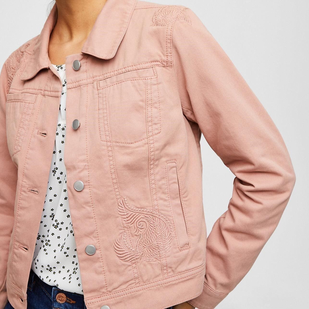 Loft Paisley Embroidered Denim Jacket in Color Arizona Clay Size S / US 4 / IT 40 - 1 Thumbnail