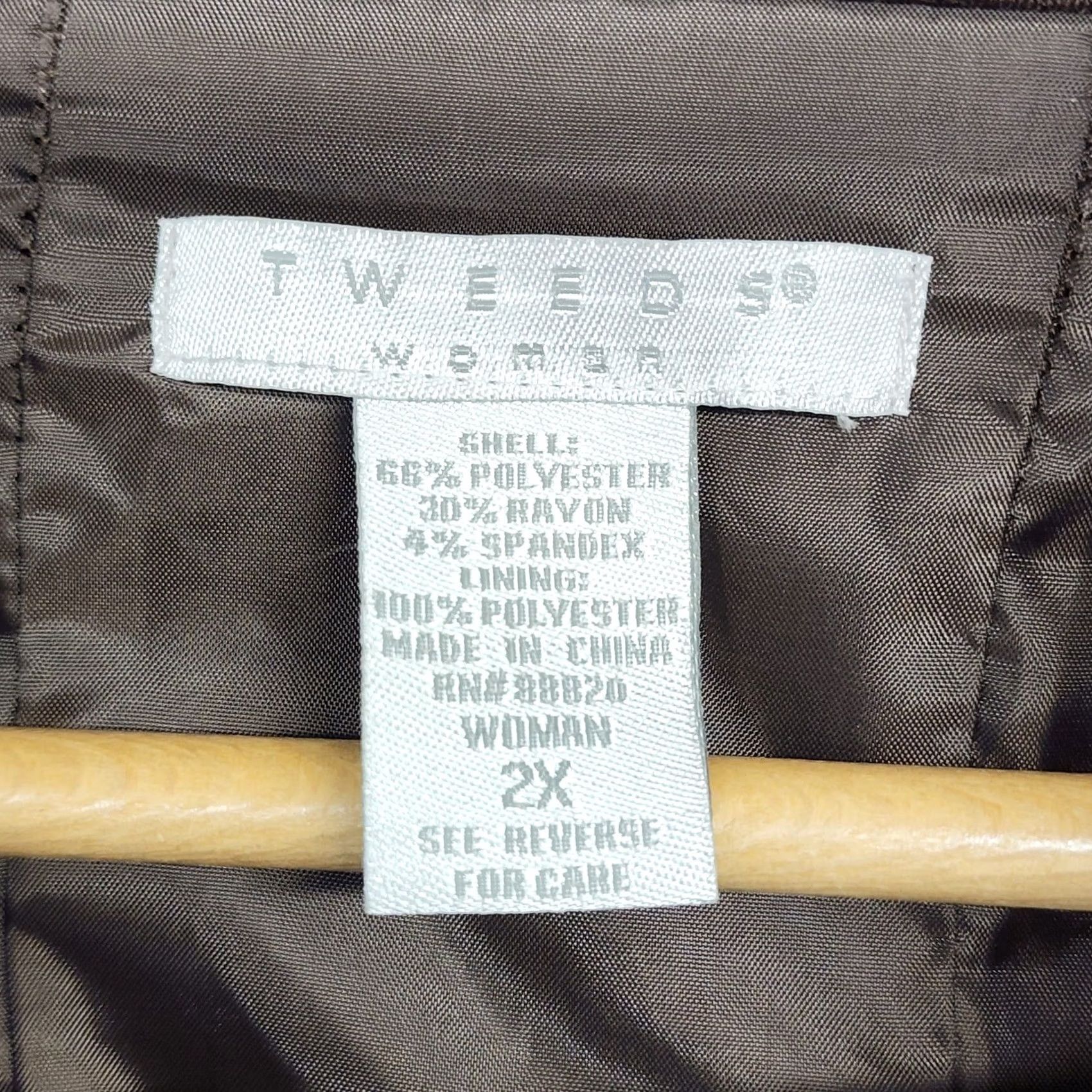 Vintage Tweeds Cardigan Jacket Womens 2XL Brown Geometric Embroidered Band Collar Stretch Size XXL / US 16-18 / IT 52-54 - 3 Thumbnail