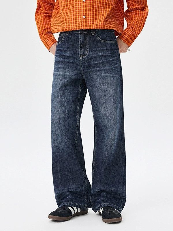 Vintage Retro Whiskered Loose-Fit Clean-Style Straight-Leg Jeans Size US 32 / EU 48 - 1 Thumbnail