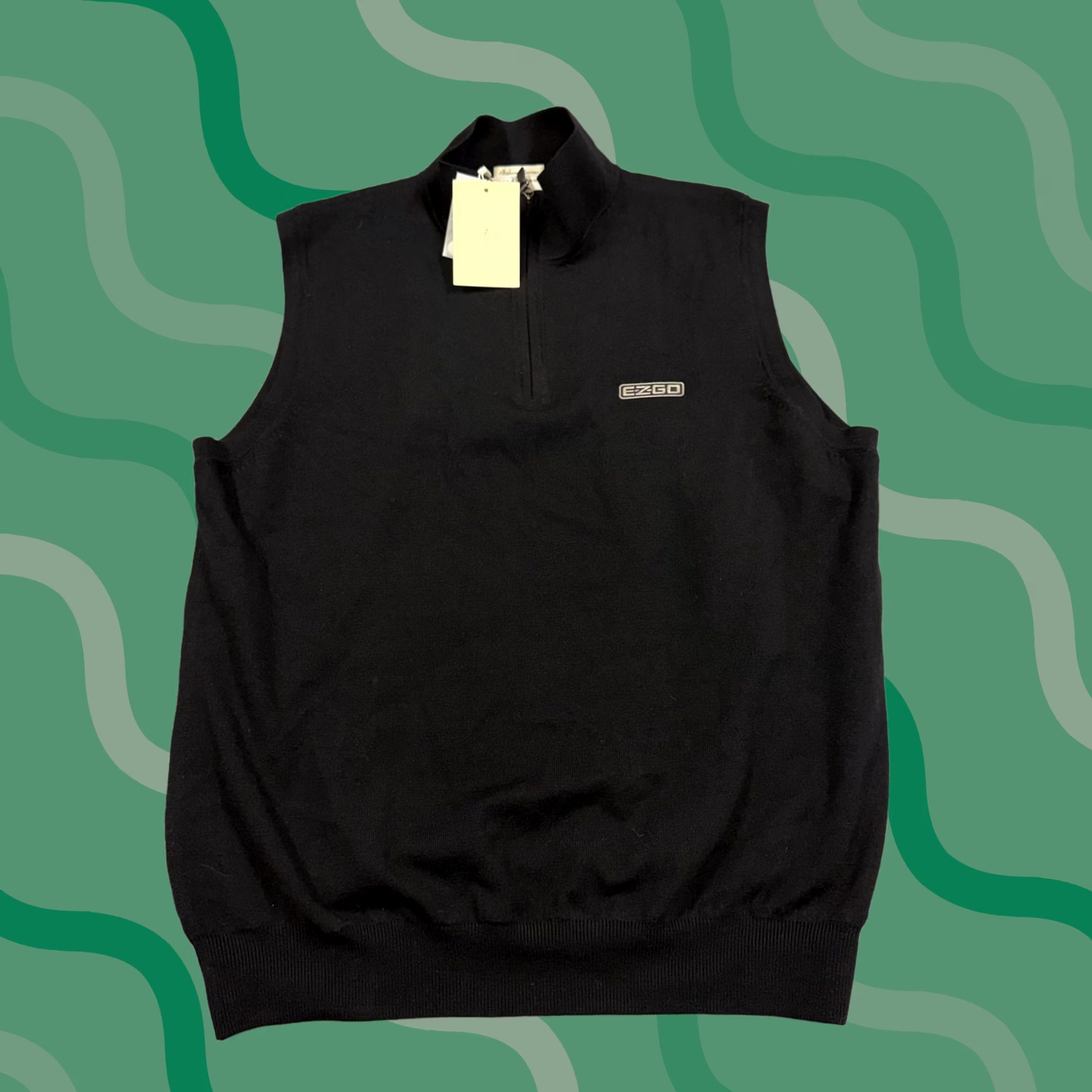 Vintage Fairway & Greene Sweater Vest Mens L Black 1/4 Zip Mock Neck Golf EZGO Size US L / EU 52-54 / 3 - 1 Thumbnail