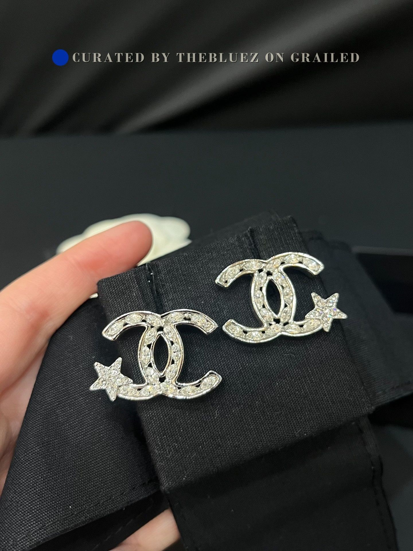 Chanel Silver Double Cc Star Stud Earrings, Women's