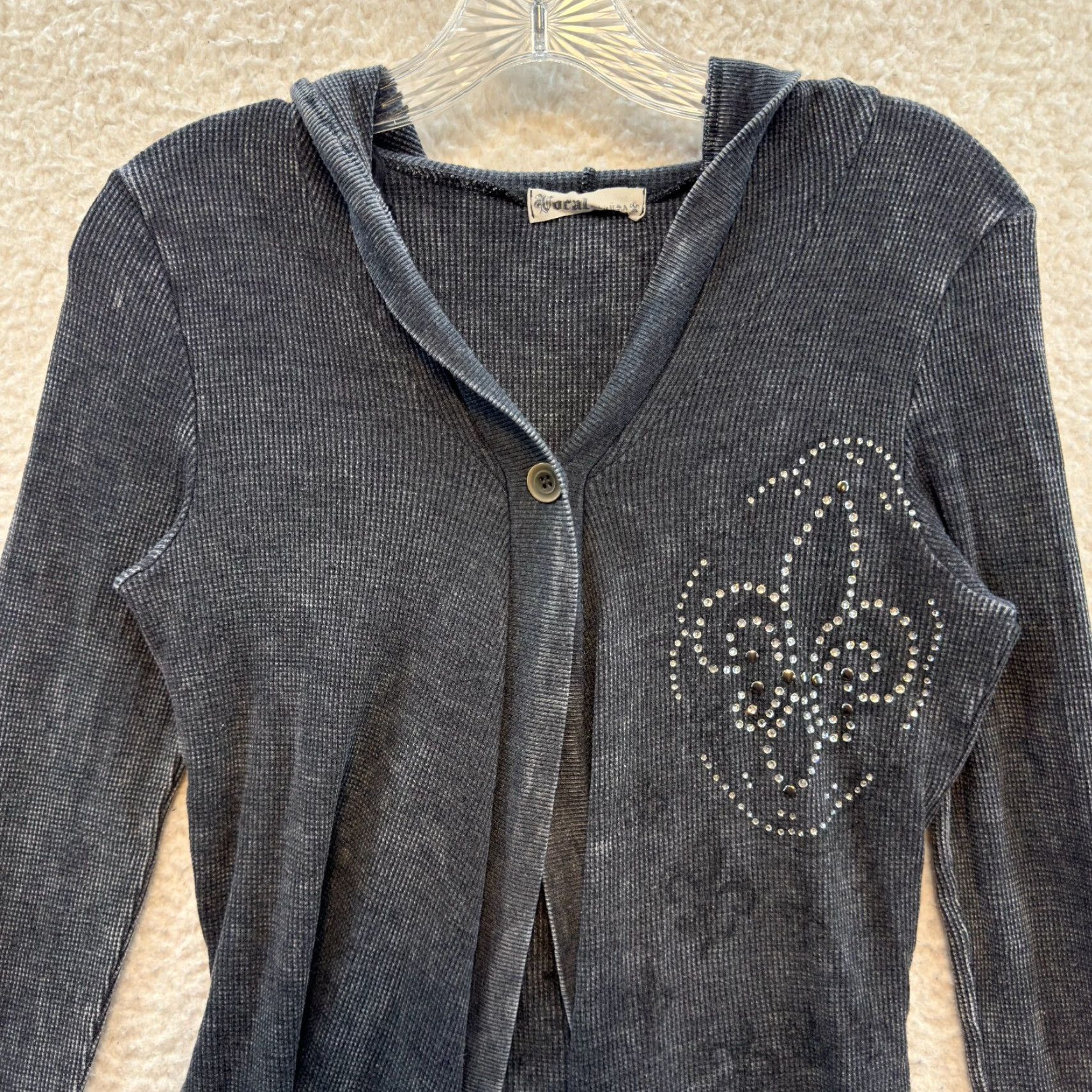 Vintage VINTAGE Vocal Cardigan Sweater Hoodie Small Grey Rhinestone Bling Cyber Fairy Grunge S Womens Size S / US 4 / IT 40 - 3 Thumbnail
