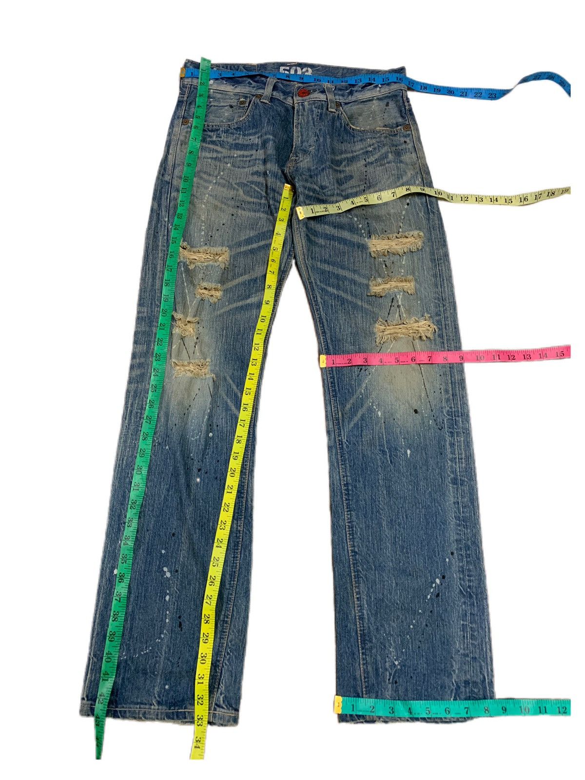 If Six Was Nine × Japanese Brand × Le Grande Bleu (L.G.B.) CRAZY DOPE DISTRESSED SPLATTER 503 EDWIN BLUE TRIP VINTAGE Size US 33 - 18 Thumbnail