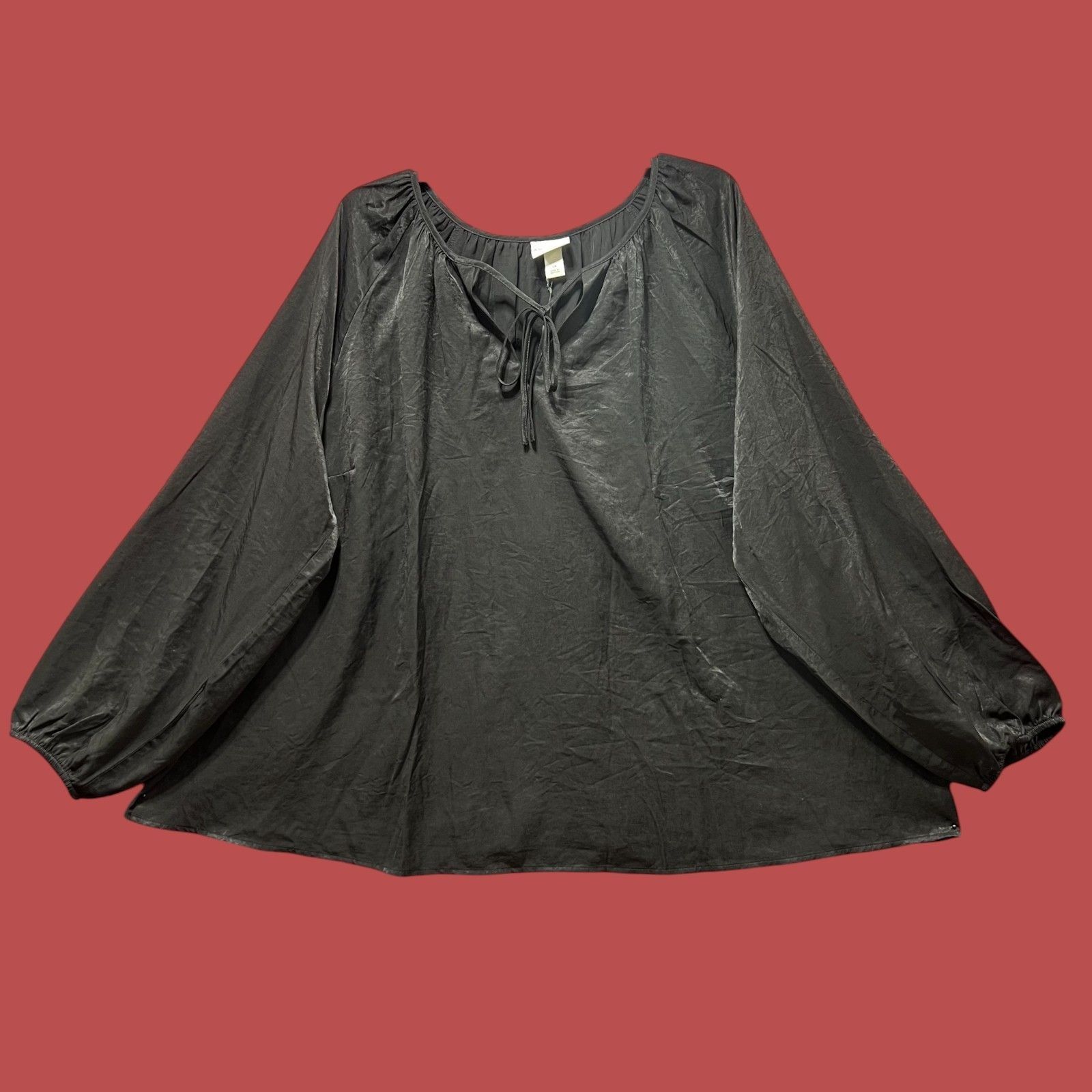 Other Ava & Viv - Women's V-Neck Balloon Sleeve Shirt - Black - 2X Size XXL / US 16-18 / IT 52-54 - 3 Thumbnail