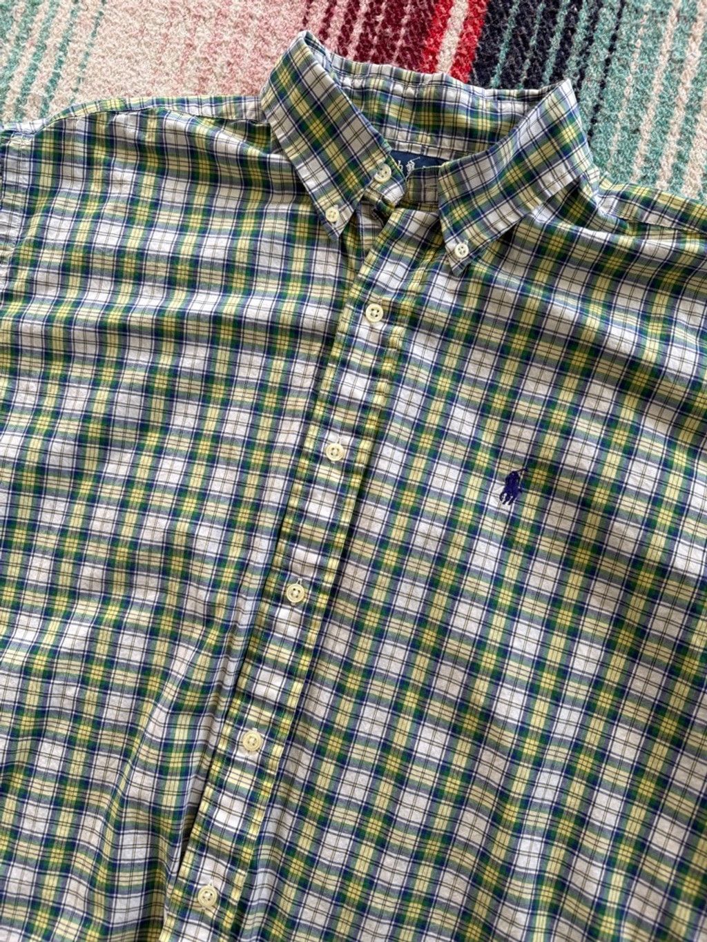 Ralph Lauren × Vintage Men's Ralph Lauren Casual Button Down Shirt L Green Blue Pla Size US L / EU 52-54 / 3 - 2 Thumbnail