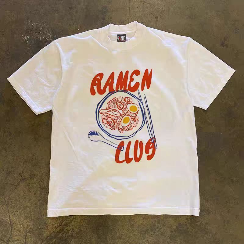 Japanese Brand White washed retro noodle print t-shirt Size US M / EU 48-50 / 2 - 1 Thumbnail