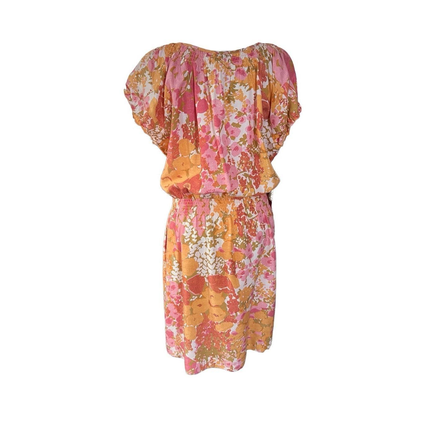 Other Talbots Dress Orange Pink Floral Print Cap Sleeve Cinched Wa Size L / US 10 / IT 46 - 2 Thumbnail