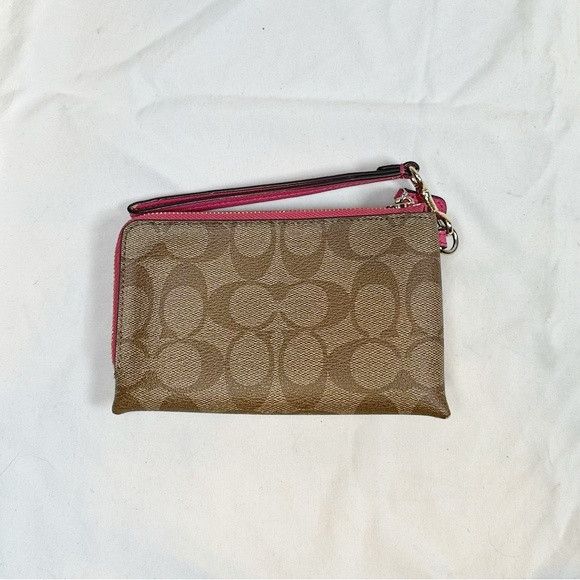 Coach Coach Khaki Signature Pink Double Corner Zip Wristlet Size ONE SIZE - 3 Thumbnail