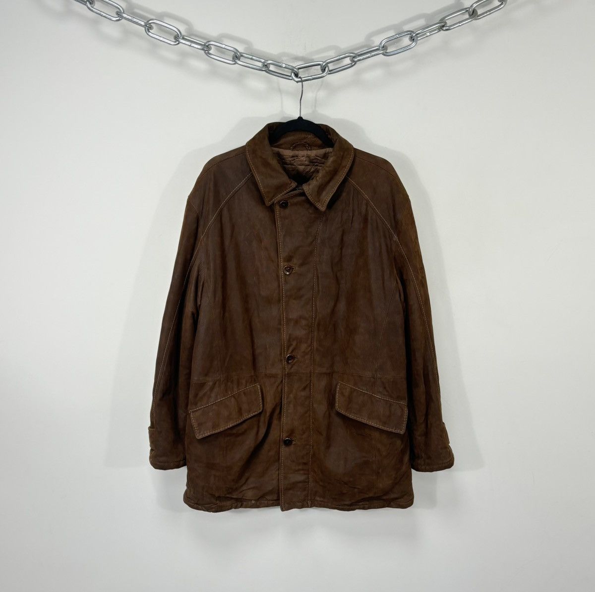 Gimo's Gimo’s Nivola Studio Brown Italian Leather Long Coat Jacket Size US L / EU 52-54 / 3 - 1 Thumbnail