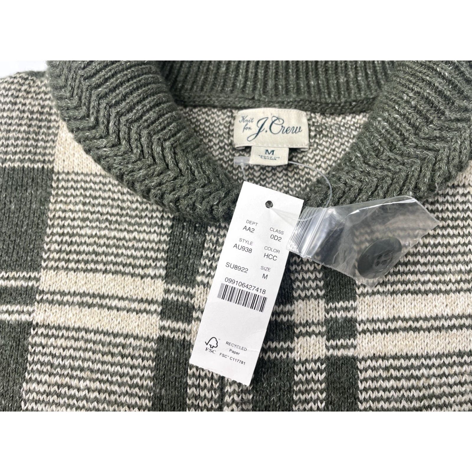 J.Crew J.CREW Men’s Cotton Knit Chore Jacket Sweater Heather Cypress Plaid Medium NWT Size US M / EU 48-50 / 2 - 3 Thumbnail