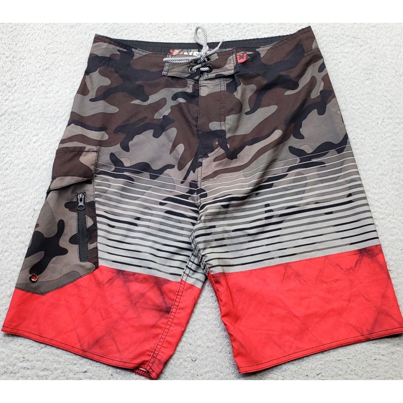 Vintage Nothing But Net Gear Shorts Mens 30 Boardshorts Multi Camo Striped Stretch Drawstring Size ONE SIZE - 2 Thumbnail