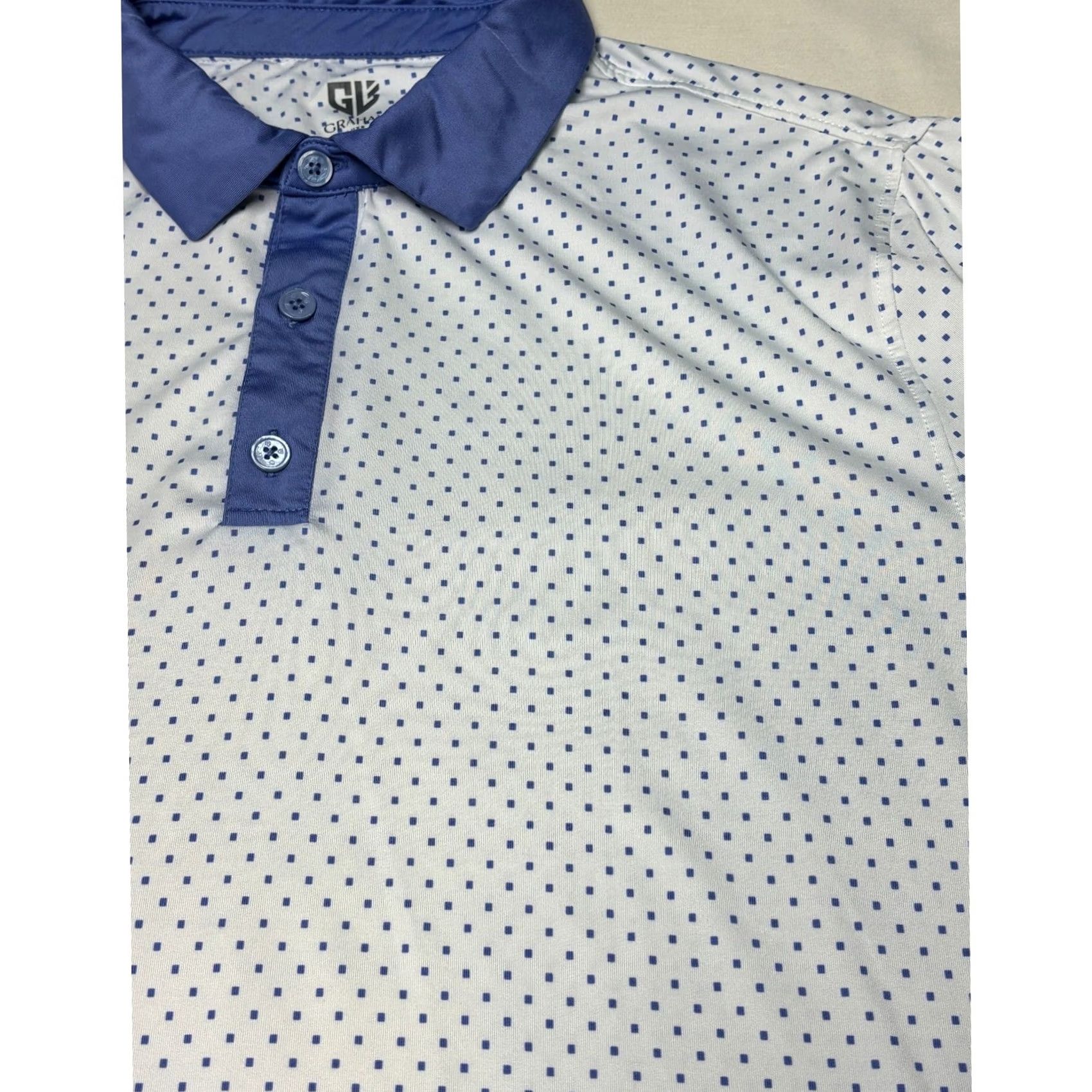 Vintage Graham Luxe Mens Large White Blue Square Dot Performance Golf Polo Shirt L Size US L / EU 52-54 / 3 - 2 Thumbnail
