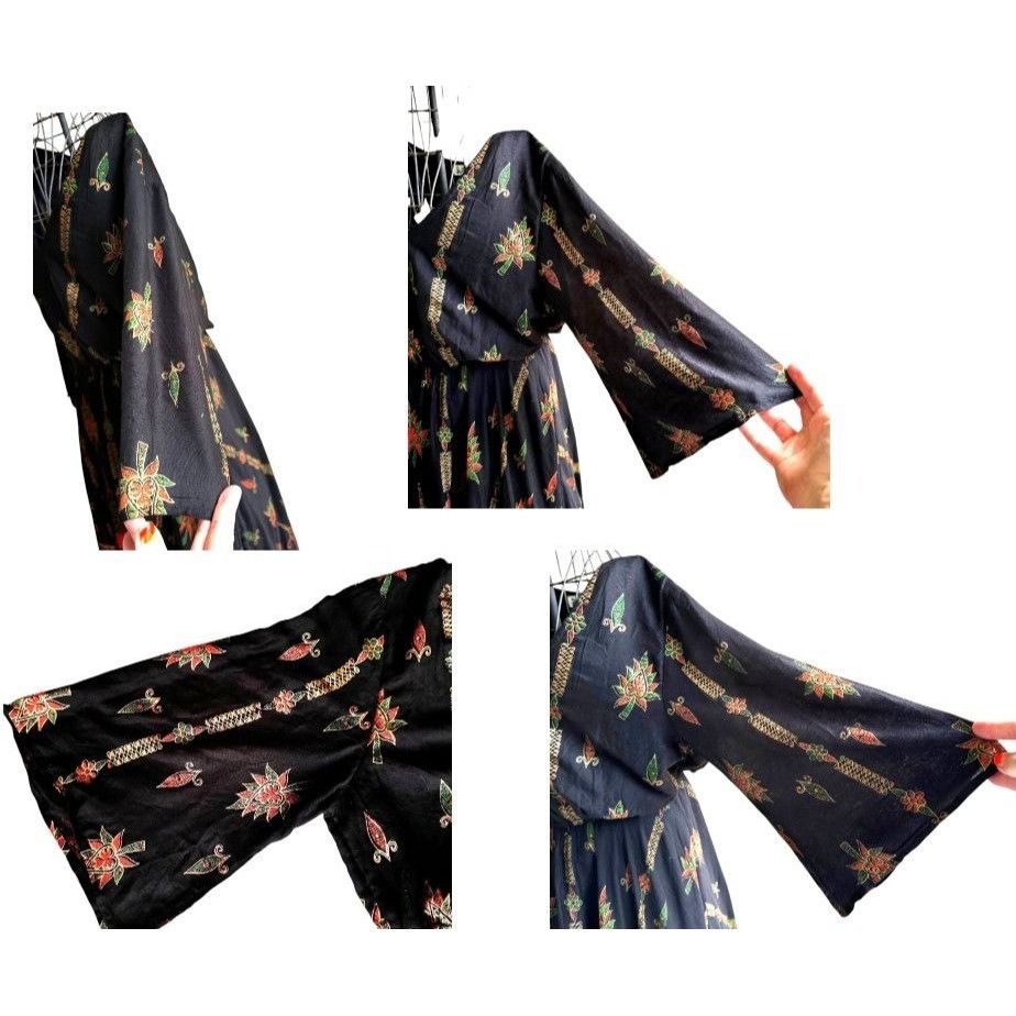 Other Lapogee Maxi Dress XL Black Floral V Neck Flare Sleeves Asy Size XL / US 12-14 / IT 48-50 - 8 Thumbnail