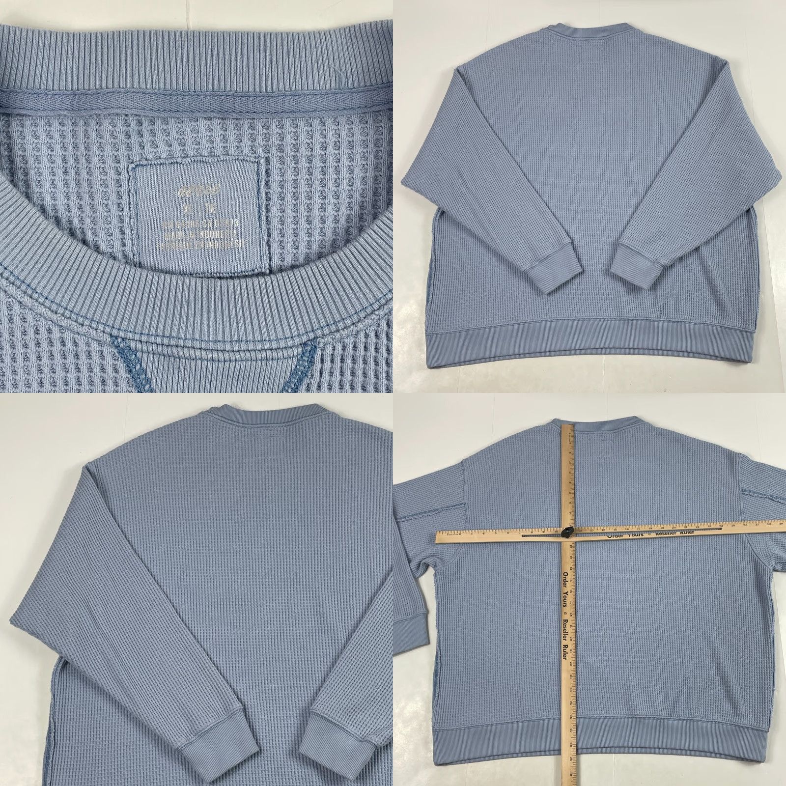 Vintage Aerie Sweater Shirt Womens XL Blue Thermal Waffle Knit Long Sleeve Pullover Size XL / US 12-14 / IT 48-50 - 8 Thumbnail