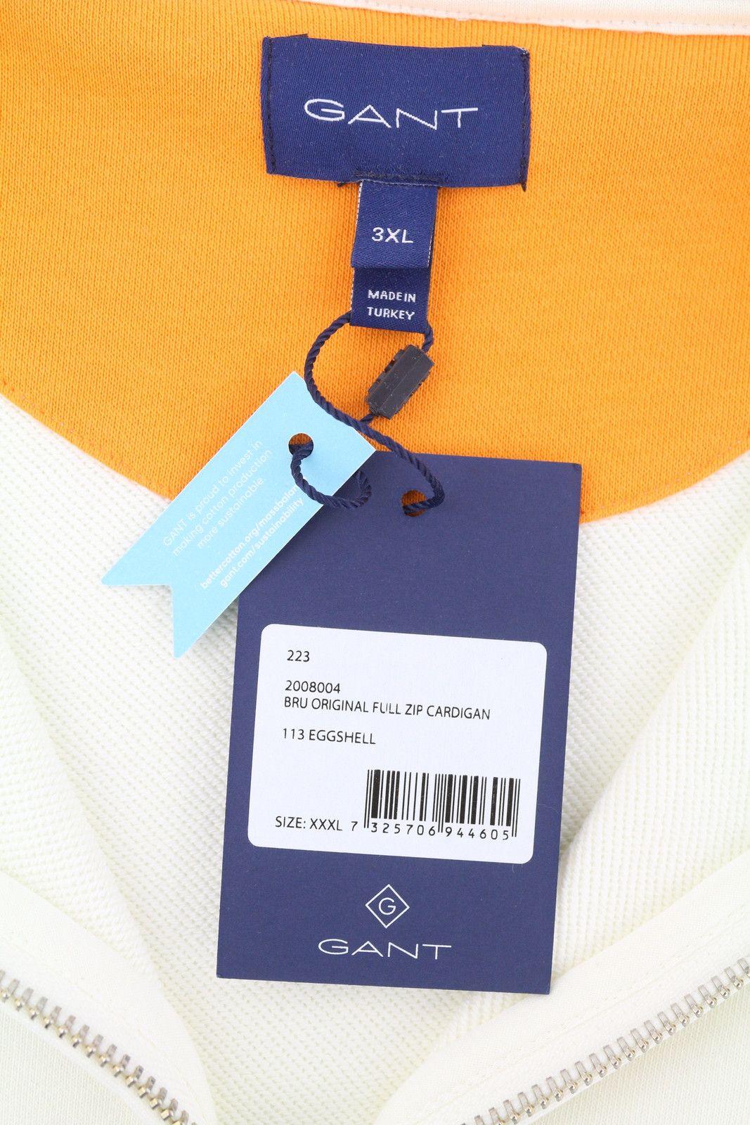 Gant BRU ORIGINAL FULL ZIP 3XL Eggshell Light Sweatshirt 87320 Size US XXL / EU 58 / 5 - 7 Thumbnail