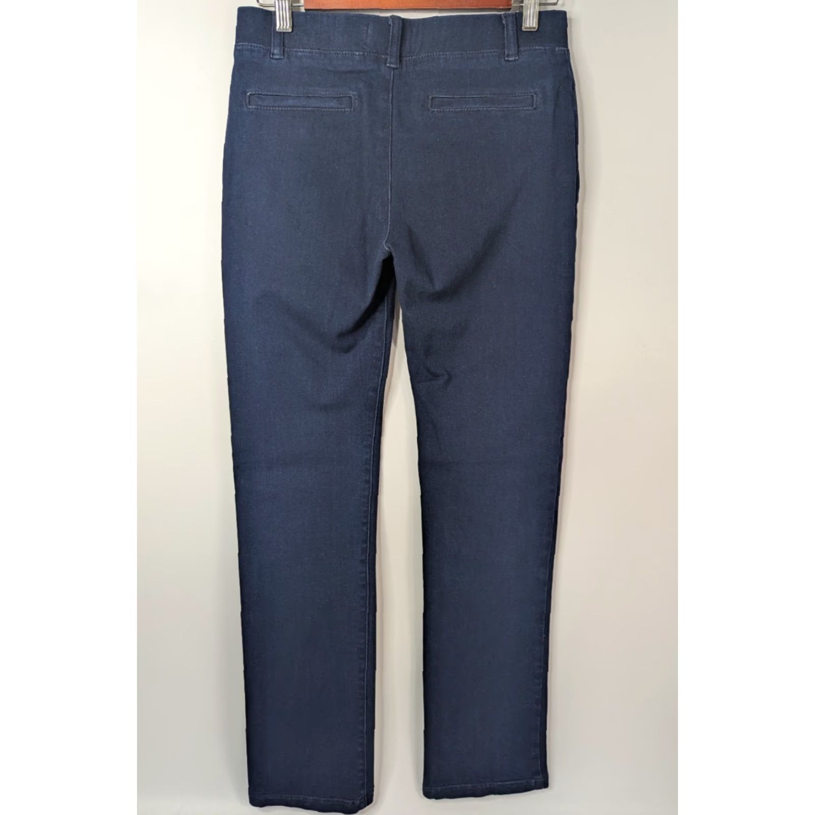 Denime Betabrand Denim Jeans Straight Leg W0626 S Indigo 4-Way Stretch Elastic Waist Logo Pockets Long Classic Women’s Pants Size 28" / US 6 / IT 42 - 4 Thumbnail