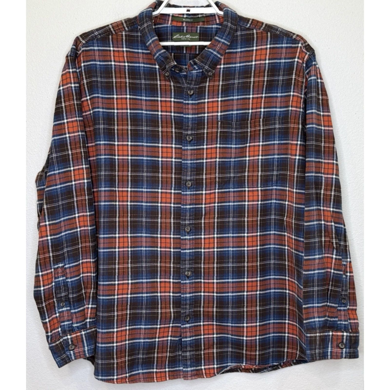 Eddie Bauer Eddie Bauer Flannel Button Down Shirt Mens 3XL Orange Blue White Plaid Relaxed Fit Long Sleeve Collared 100% Cotton Mens Size US XXL / EU 58 / 5 - 2 Thumbnail