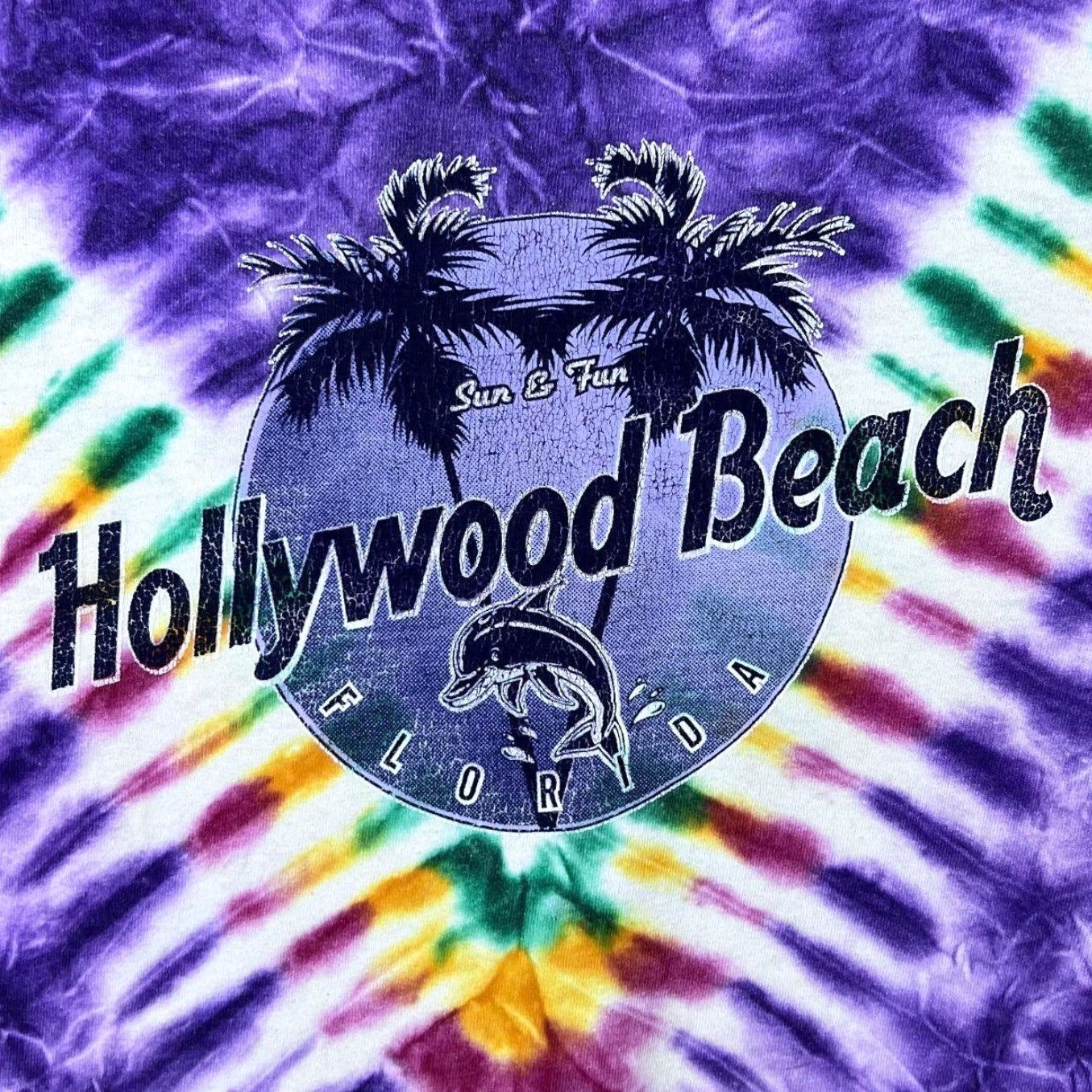 Gildan VINTAGE Gildan T-Shirt Hollywood Beach Florida Souvenir Graphic Tie Dye 00s Medium Purple Mens Size US M / EU 48-50 / 2 - 3 Thumbnail