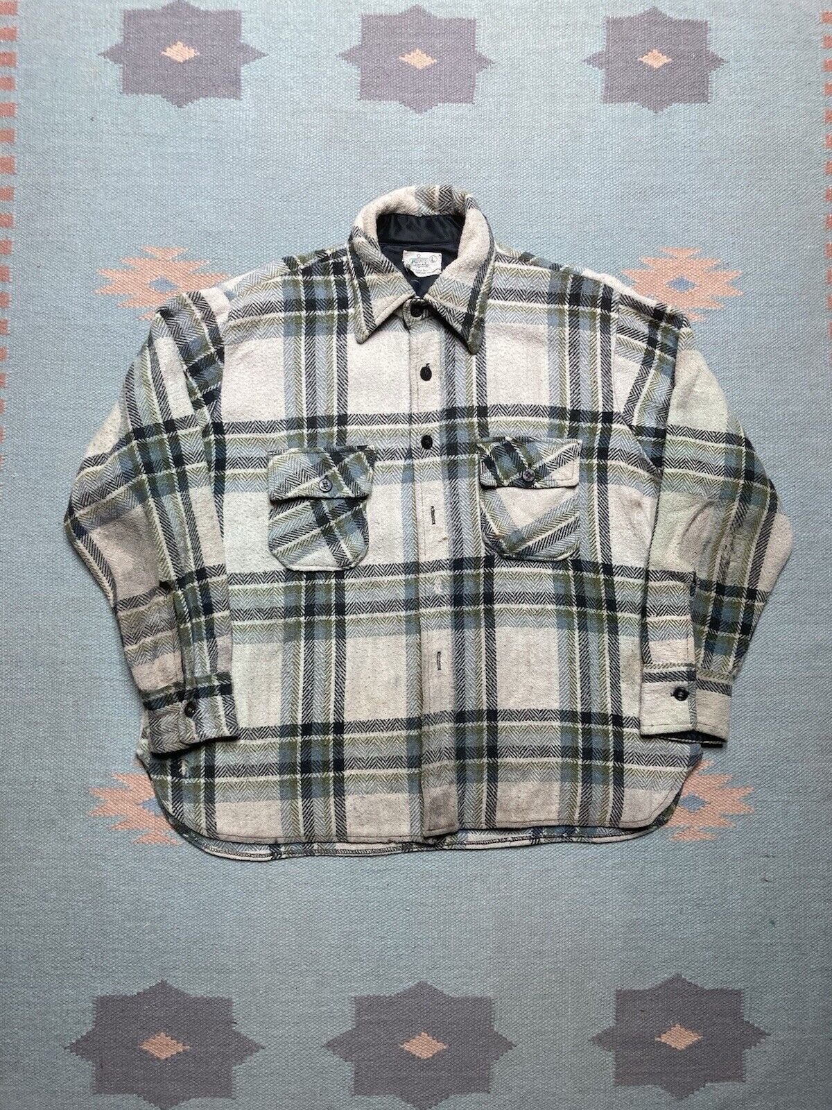 Vintage VTG 70s Kmart wool flannel shirt plaid distressed CPO large Size US L / EU 52-54 / 3 - 1 Thumbnail