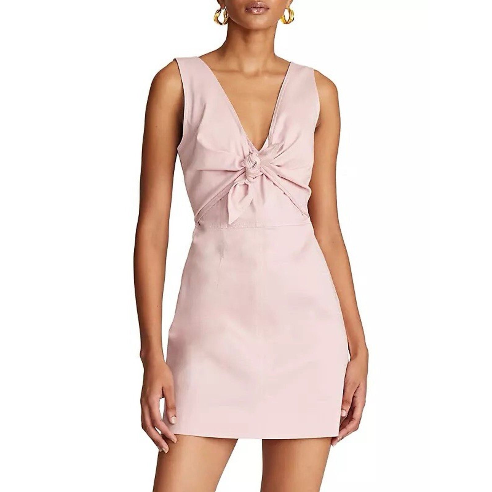 Halston NWT $445 (12) Halston A-line Minidress Twist Front Baby Pink Size XL / US 12-14 / IT 48-50 - 2 Thumbnail