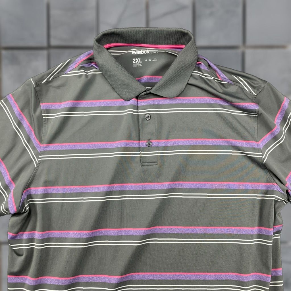 Reebok VINTAGE Reebok Polo Shirt Mens 2XL Gray Striped Short Sleeve Pullover Golf Shirt Size US XXL / EU 58 / 5 - 1 Thumbnail
