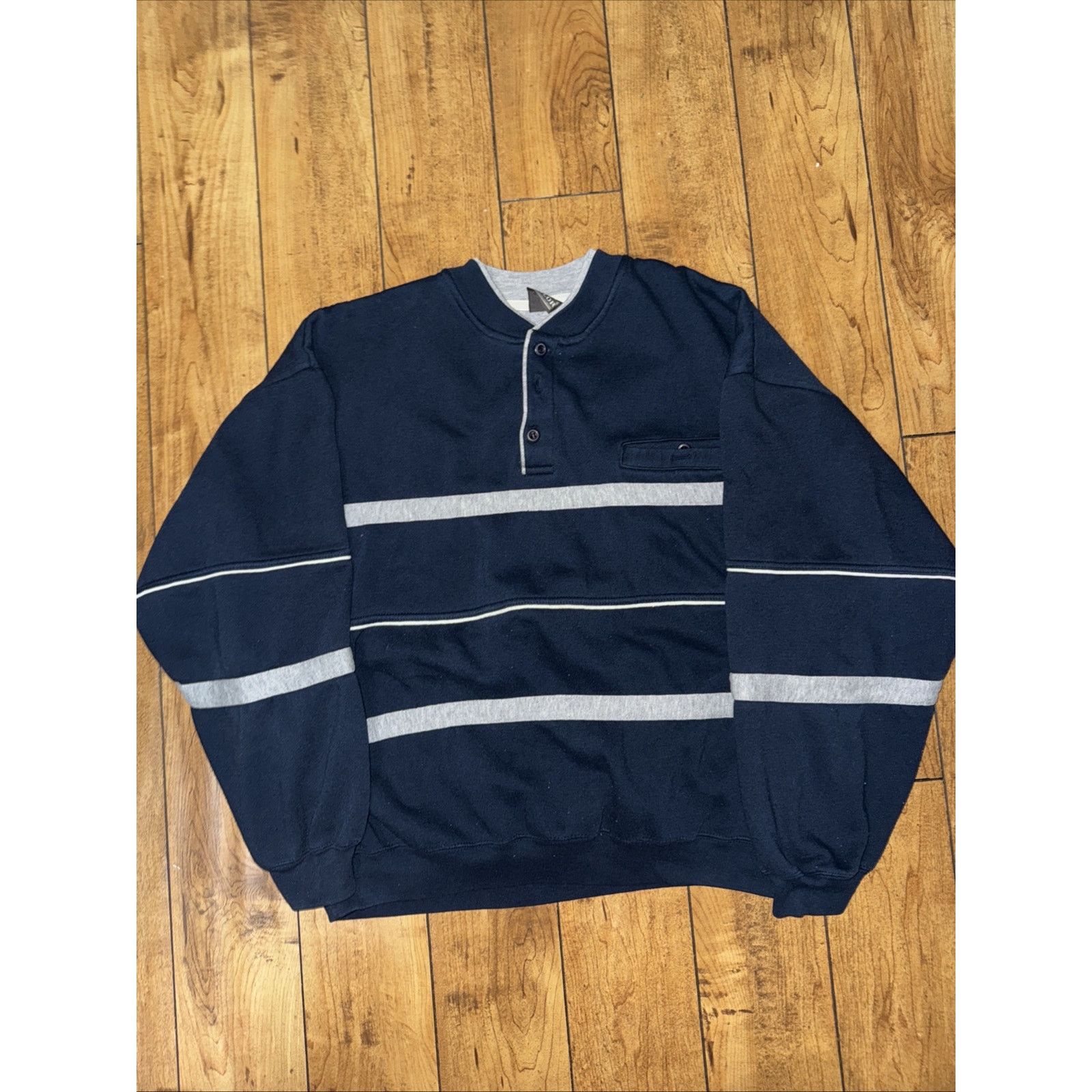 David Taylor × Vintage Vintage David Taylor Henley Crewneck Sweater 22x24 L Blue Size US L / EU 52-54 / 3 - 1 Thumbnail