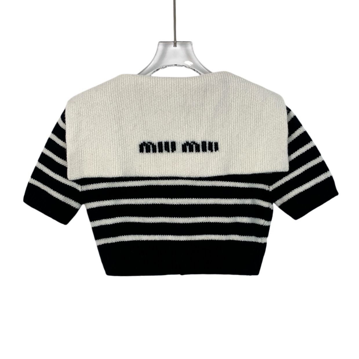 Miu Miu Miu Miu Striped Collar Knit Cardigan Sweater Black & White S Size XS / US 0-2 / IT 36-38 - 2 Thumbnail