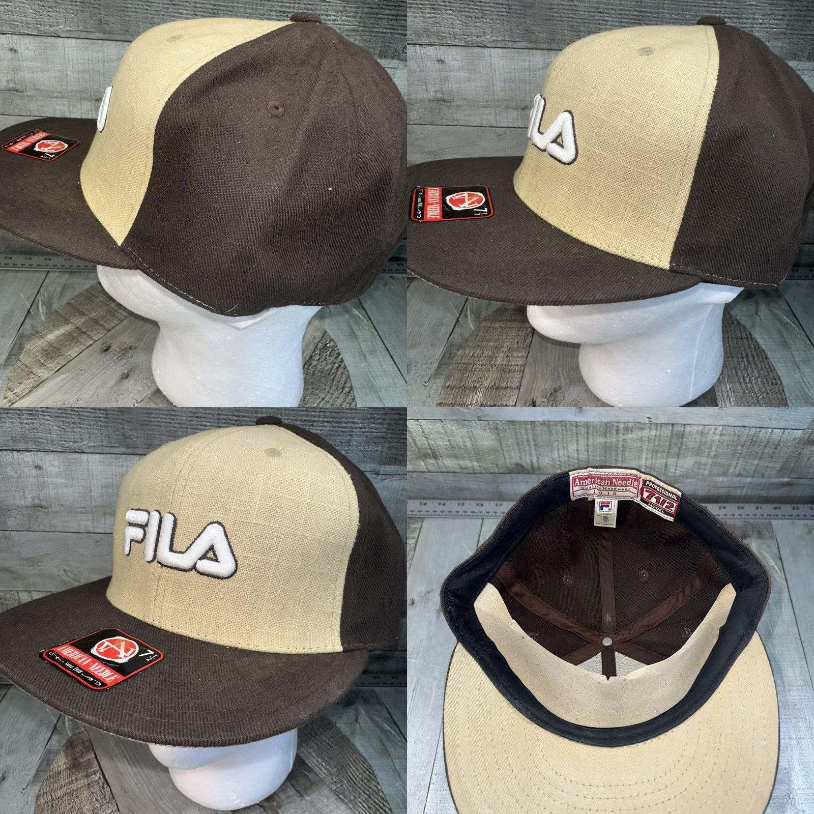 American Needle VINTAGE Fila Hat Baseball Cap 7 1/2 Brown Tan American Needle Logo 90s Y2K Mens Men Size ONE SIZE - 8 Thumbnail