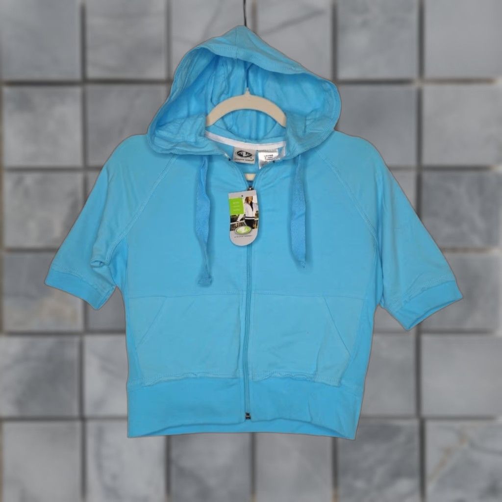 Athletic Works VINTAGE Athletic Works T-Shirt Hoodie Short Sleeve Zip Up Crop S Blue Womens 90s S Small Regular Size 28" / US 6 / IT 42 - 1 Thumbnail