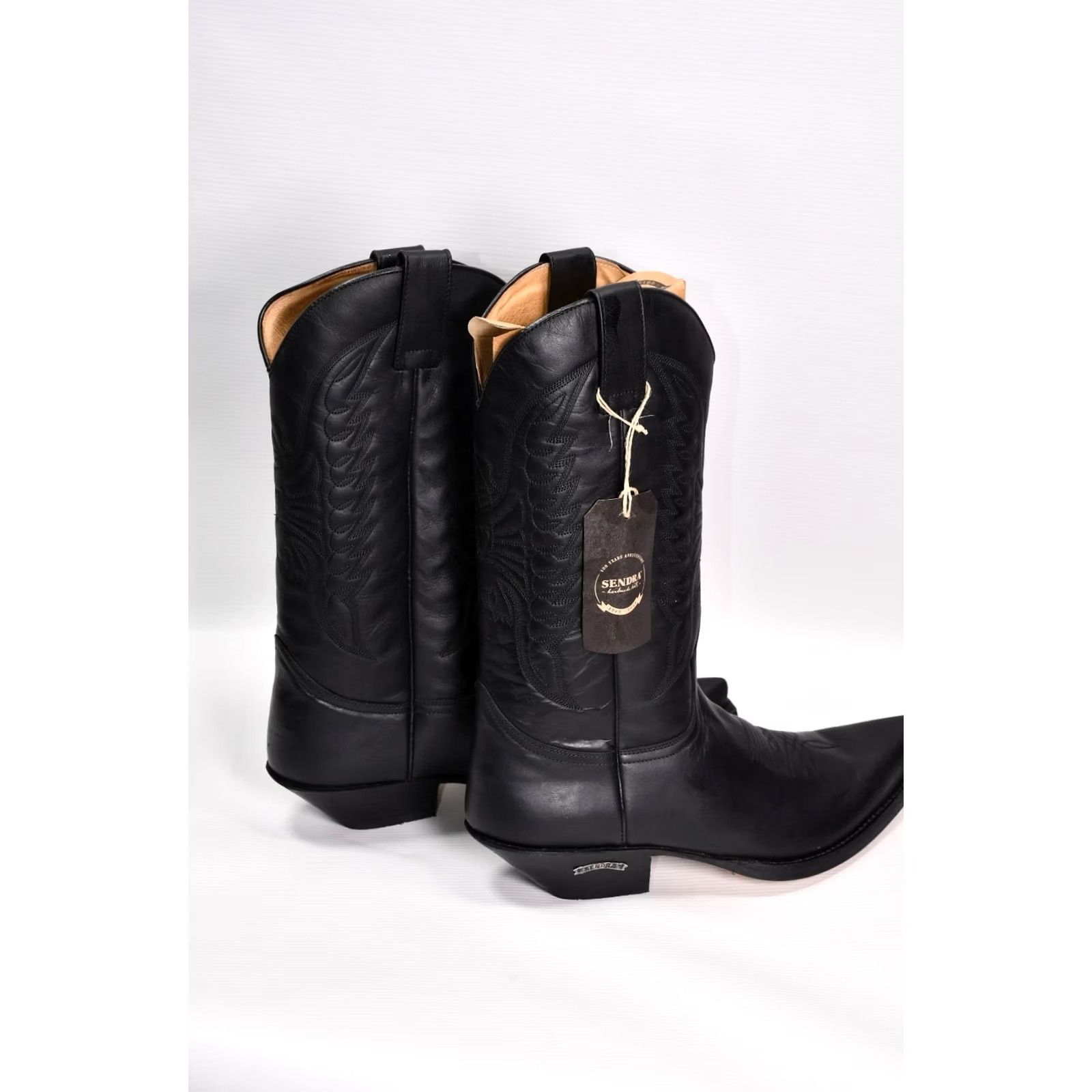 Vintage Sendra 2073 Cuervo Pull Oil Negro Black Leather Western Cowboy Boots US 10.5 Mens Boots Pull On Leather Western 2073 Cuervo Black Leather Size US 10 / EU 43 - 3 Thumbnail