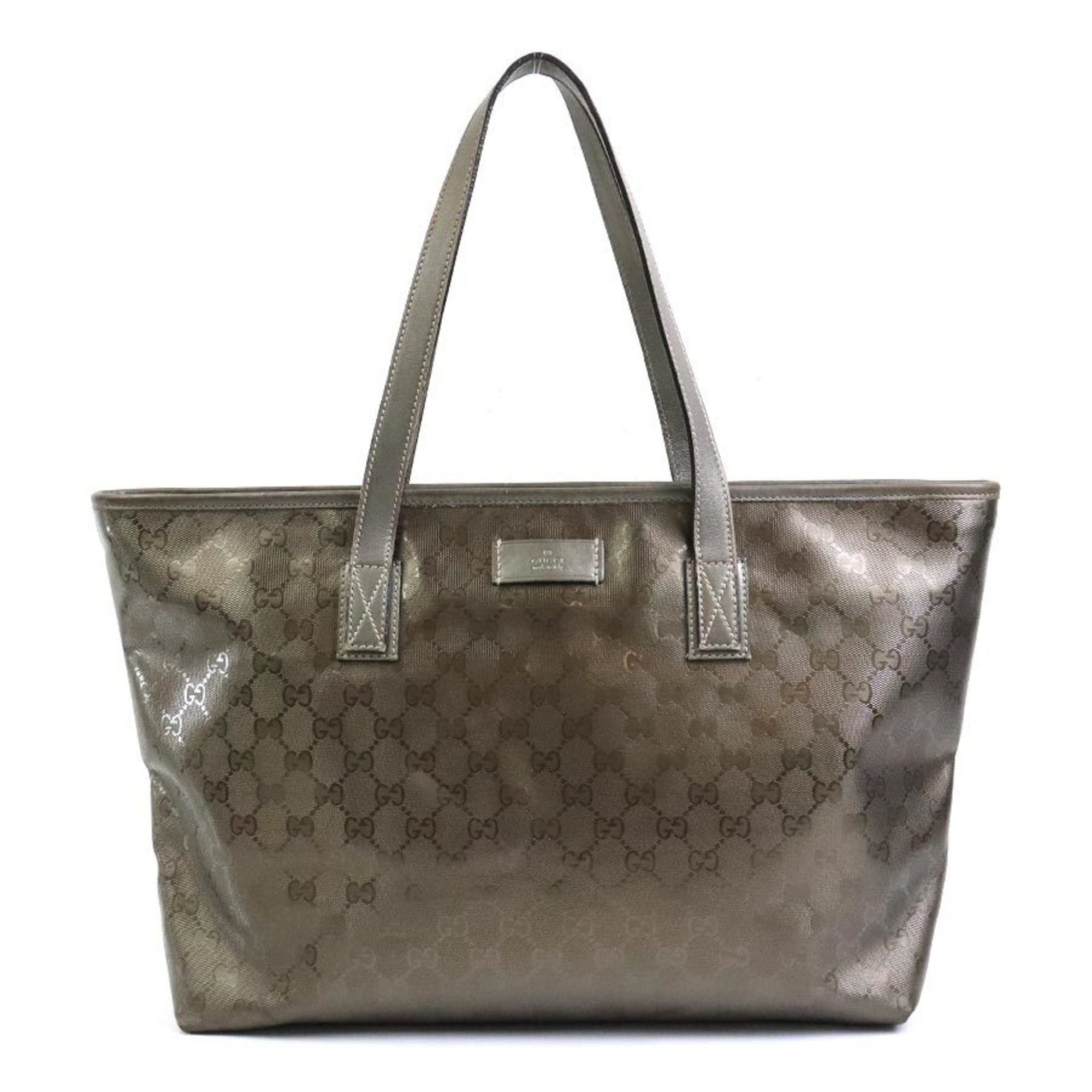 image of Gucci Shoulder Bag Tote GG Implement Pvc/leather Metallic Khaki Women's 21137 in Green