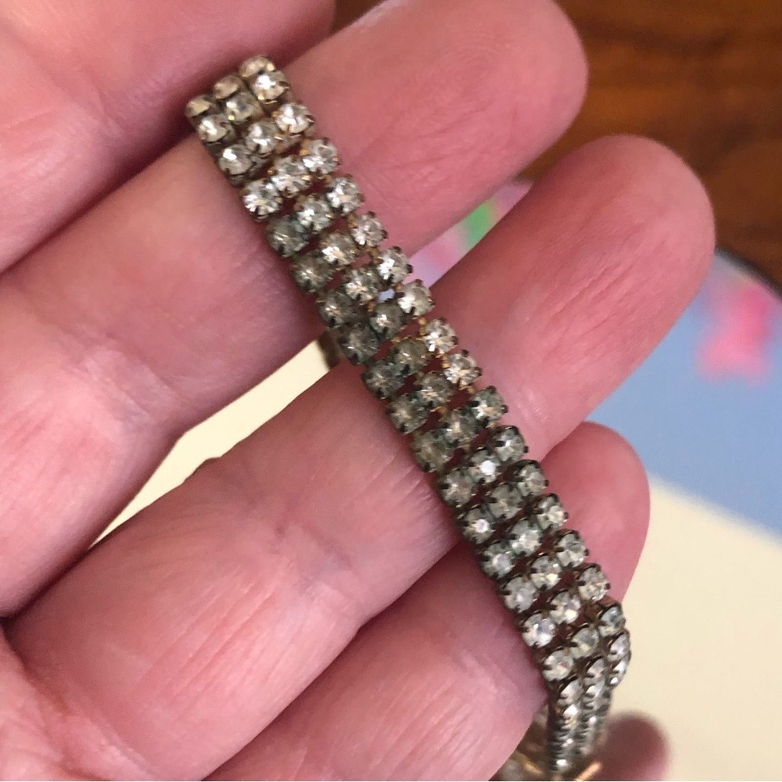 Vintage Vintage triple row clear rhinestone bracelet Size ONE SIZE - 8 Thumbnail