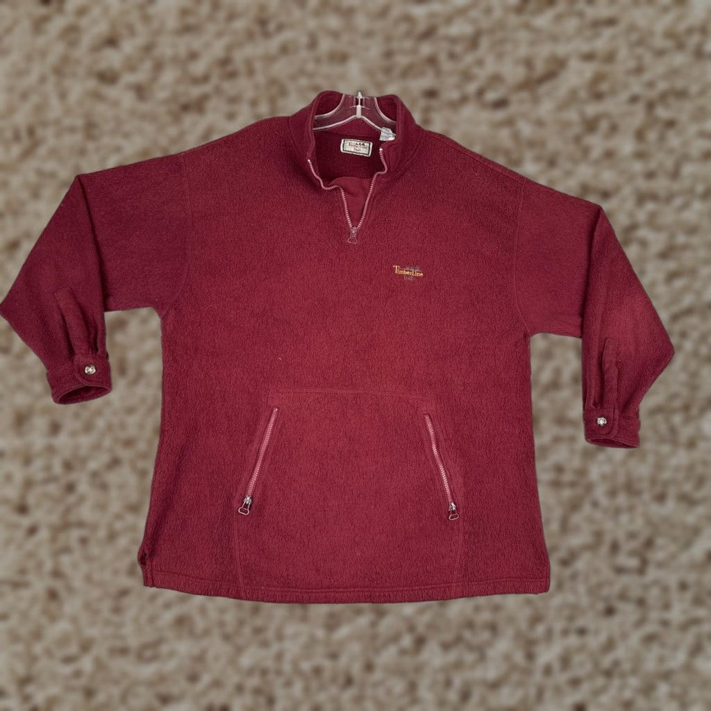 VINTAGE Bugle Boy TimberLine Trail Sweater Mens L Red 1/4 Zip Pullover Poly Fleece
